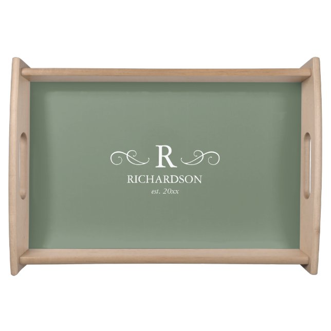 Rustic Sage Green Monogram serving tray (Front)
