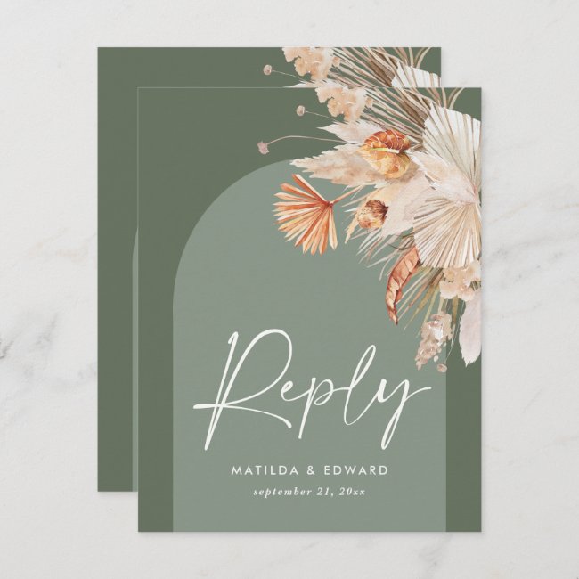 Rustic Sage Green Pampas Grass Modern on trend RSVP Card