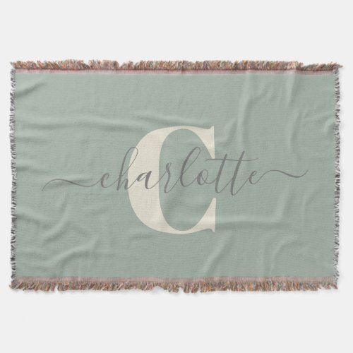 Rustic Sage Green Personalized Name Monogrammed Throw Blanket