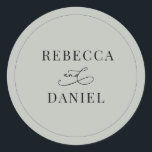 Rustic Sage Green Personalized Names Wedding Classic Round Sticker<br><div class="desc">Designed to coordinate with our Romantic Script wedding collection,  this customizable names Sticker,  features a calligraphy graphic ampersand,  paired with a classy serif font in black. Matching items available.</div>