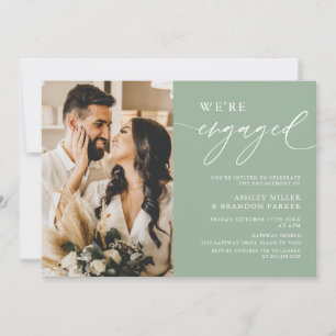 Rustic Sage Green Photo Engagement Party Invitation