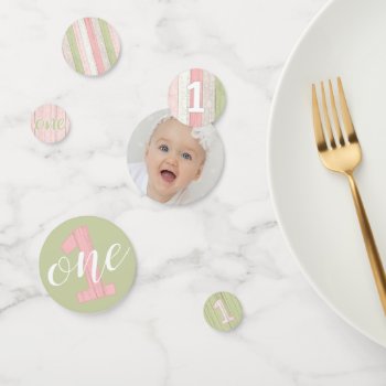 Rustic Sage Green & Pink Floral 1st Birthday Table Confetti by CyanSkyCelebrations at Zazzle