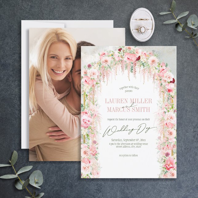 Rustic Sage Green & Pink Floral Arch Invitation (Creator Uploaded)