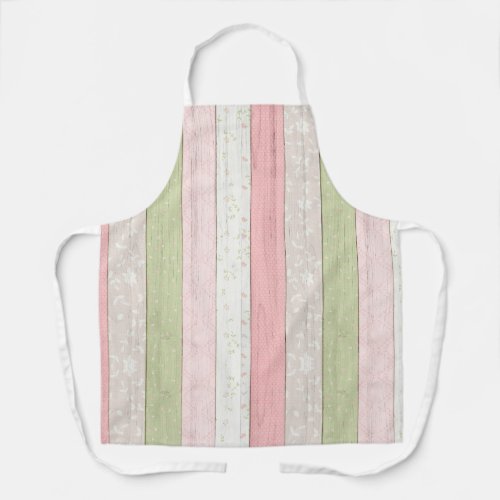 Rustic Sage Green  Pink Floral Wood Cottage Chic Apron