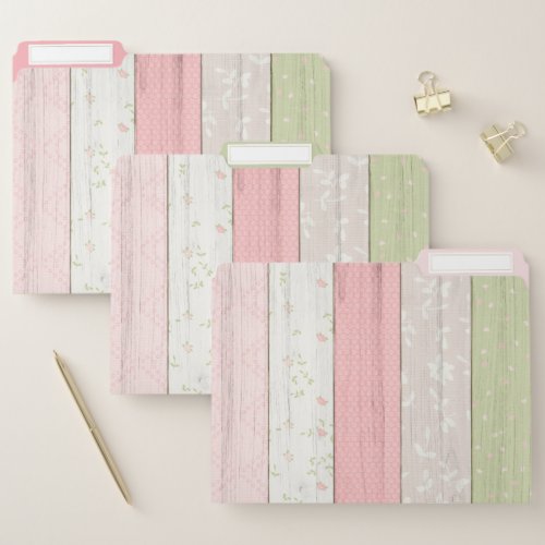 Rustic Sage Green  Pink Floral Wood Cottage Chic File Folder