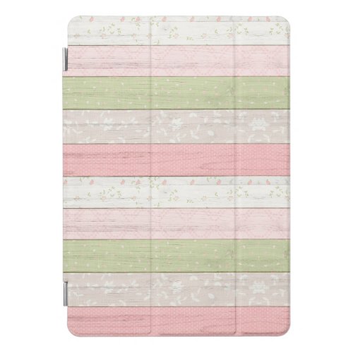 Rustic Sage Green  Pink Floral Wood Cottage Chic iPad Pro Cover