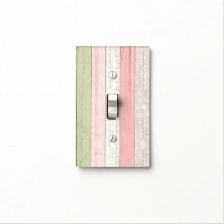 Rustic Sage Green & Pink Floral Wood Cottage Chic Light Switch Cover