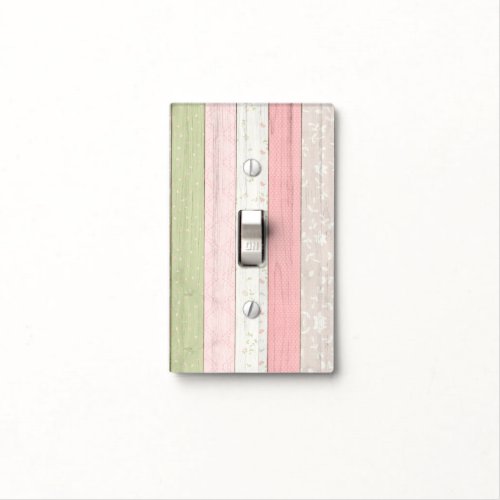 Rustic Sage Green  Pink Floral Wood Cottage Chic Light Switch Cover