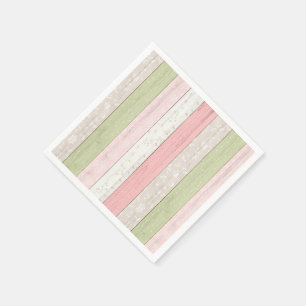 Rustic Sage Green & Pink Floral Wood Cottage Chic Napkins