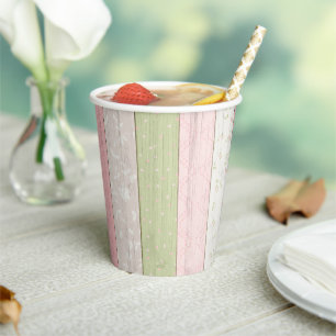 Rustic Sage Green & Pink Floral Wood Cottage Chic Paper Cups