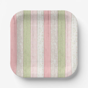 Rustic Sage Green & Pink Floral Wood Cottage Chic Paper Plates