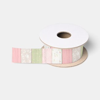 Rustic Sage Green & Pink Floral Wood Cottage Chic Satin Ribbon