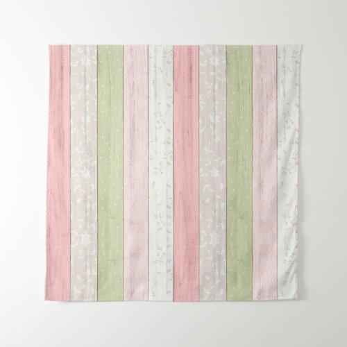 Rustic Sage Green  Pink Floral Wood Cottage Chic Tapestry