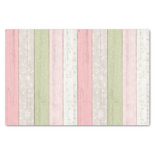 Rustic Sage Green  Pink Floral Wood Cottage Chic Tissue Paper