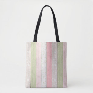 Rustic Sage Green & Pink Floral Wood Cottage Chic Tote Bag