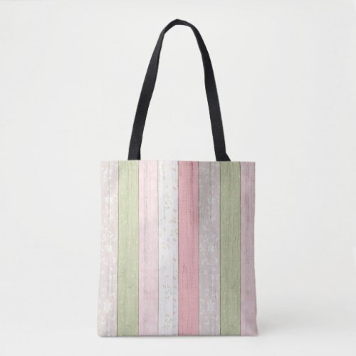 Rustic Sage Green  Pink Floral Wood Cottage Chic Tote Bag