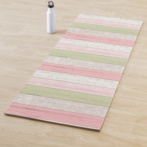 Rustic Sage Green  Pink Floral Wood Cottage Chic Yoga Mat