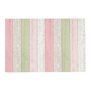 Rustic Sage Green & Pink Floral Wood Cottage Placemat
