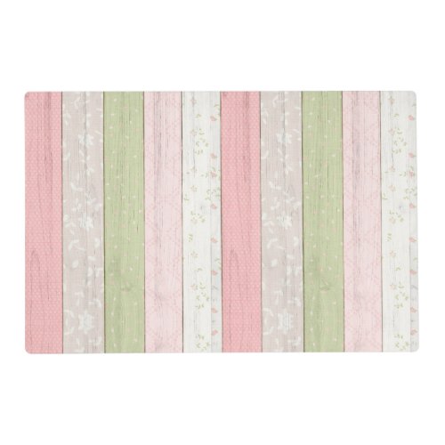 Rustic Sage Green  Pink Floral Wood Cottage Placemat
