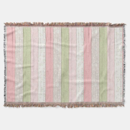 Rustic Sage Green  Pink Floral Wood Pattern Throw Blanket