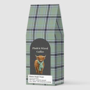 Rustic Sage Green Plaid Highland Cow  Roasted Coffee