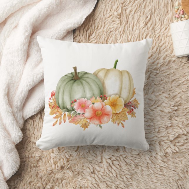 Rustic Sage Green Pumpkin Autumn Fall Throw Pillow (Blanket)
