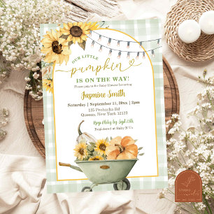 Rustic Sage Green Pumpkin Sunflower Baby Shower Invitation