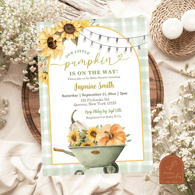 Rustic Sage Green Pumpkin Sunflower Baby Shower  Invitation (Creator Uploaded)