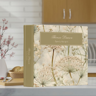 Rustic Sage Green Queen Anne Lace Family Recipes 3 Ring Binder