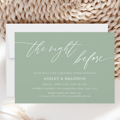 Rustic Sage Green Rehearsal Dinner Invitation