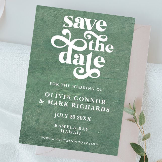 Rustic Sage Green Retro Typography Wedding Save The Date (Creator Uploaded)