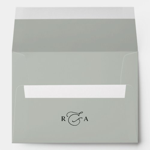 Rustic Sage Green Return Address Monogram Wedding Envelope - Designed to coordinate with our Romantic Script wedding collection, this customizable matching Invitation envelope features a coloured solid sage green envelope with black text and a custom monogram. To make advanced changes, please select "Click to customize further" option under Personalize this template.