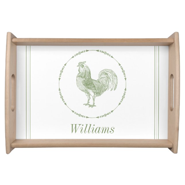 Rustic Sage Green Rooster  Serving Tray (Front)