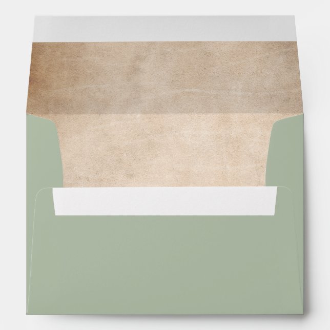 Rustic Sage Green Script Parchment Return Address Envelope (Back (Bottom))