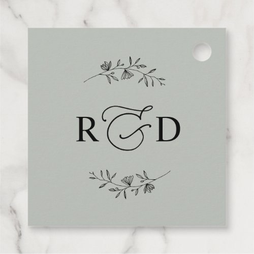 Rustic Sage Green Simple Monogram Thank You Favor Tags - Designed to coordinate with our Romantic Script wedding collection, this customizable tag, features a calligraphy graphic thank you, paired with a classy serif font in black. Matching items available.