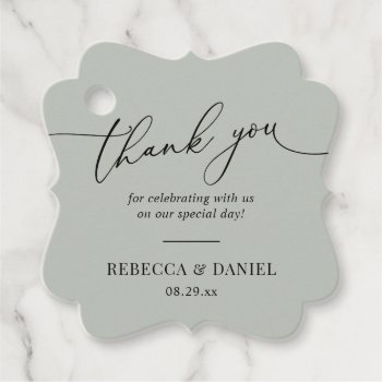 Rustic Sage Green Simple Monogram Thank You Favor Tags by PeachBloome at Zazzle