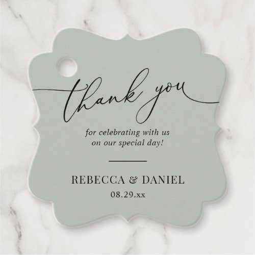 Rustic Sage Green Simple Monogram Thank You Favor Tags