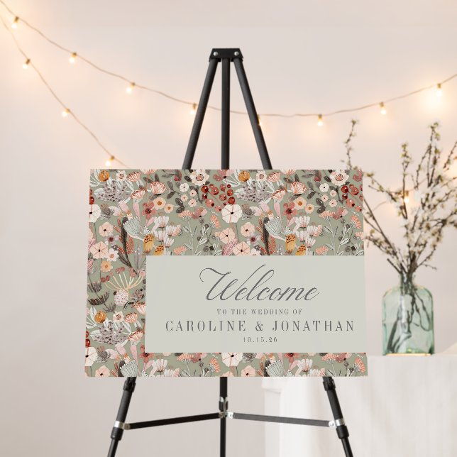 Rustic Sage Green Taupe Floral Boho Custom Wedding Foam Board (In Situ (Stand))
