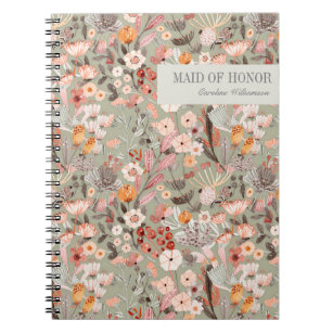 Rustic Sage Green Taupe Floral Boho Maid of Honor Notebook