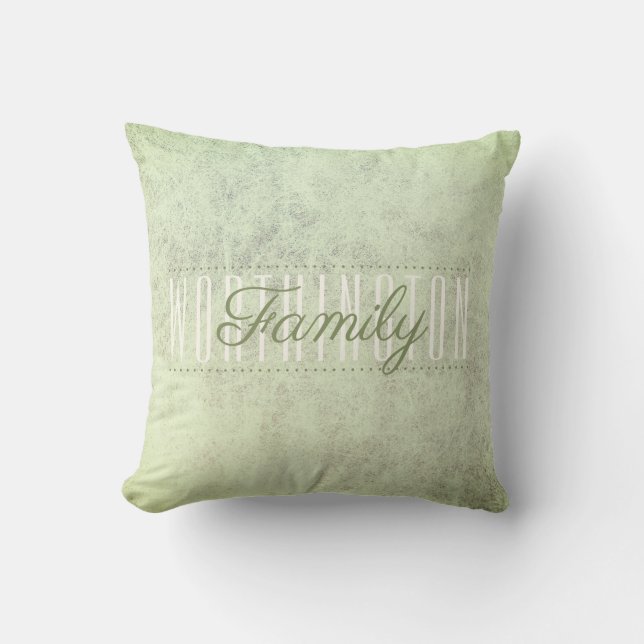 Rustic Sage Green Texture Family Name Monogram Throw Pillow (Front)