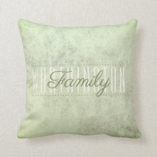 Rustic Sage Green Texture Family Name Monogram Throw Pillow