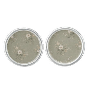 Rustic Sage Green Vintage Floral Cufflinks
