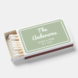 Rustic Sage Green Wedding Favor Last Name & Date Matchboxes