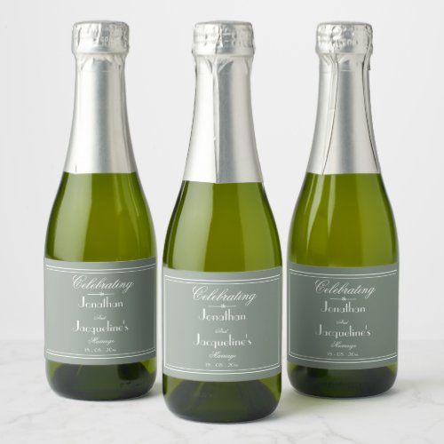 Rustic Sage Green Wedding Favors Names Script Mini Sparkling Wine Label