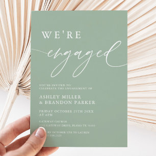Rustic Sage Green We're Engaged Engagement Party Invitation