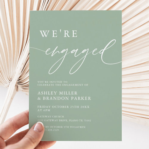 Rustic Sage Green We're Engaged Engagement Party Invitation