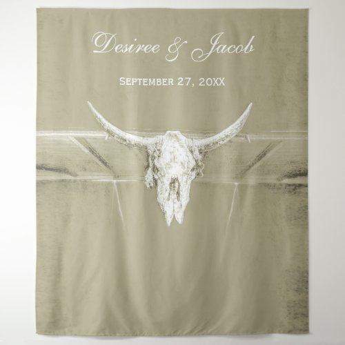 Rustic Sage Green White Western Cow Skull Backdrop