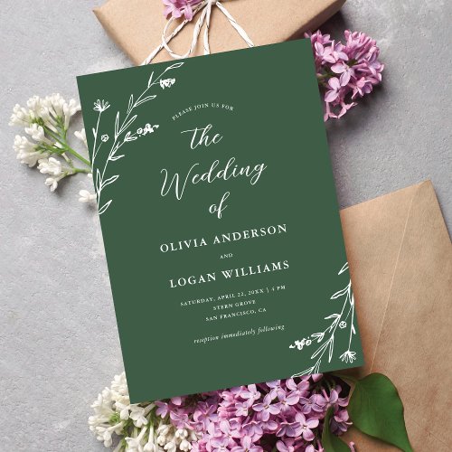 Rustic Sage Green Wildflower Boho Wedding Invitation