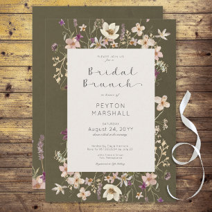 Rustic Sage Green Wildflower Frame Bridal Brunch Invitation