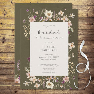 Rustic Sage Green Wildflower Frame Bridal Shower Invitation
